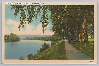 Marietta Ohio~City Park On Muskingum River~Vintage Postcard • $3.20
