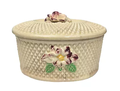 Vintage Ceramic Diamond Pattern Flower Trinket Keepsake Box 3D W/ Lid Japan 7' • $14.99