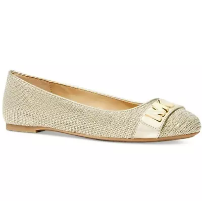 MICHAEL Michael Kors Women's Jilly Round Toe Ballet Flat Shoes Logo Gold Size 8 • $39.99