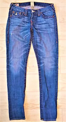 True Religion Sz 27 Cameron Straight Super T Blue Denim Boyfriend Jeans • $65