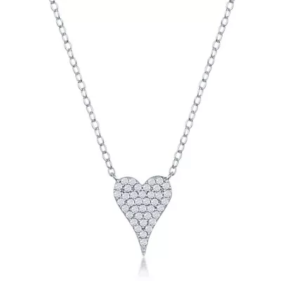 Sterling Silver Micro Pave CZ Small Heart Necklace • $35