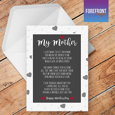 Personalised Mother's Day 'My Mum' Poem Birthday Greeting Card Special Gift • £3.70