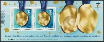 OLYMPIC GOLD MEDAL = VANCOUVER = Souvenir Sheet Of 2 Sts Canada 2010 #2371 MNH • $2.84