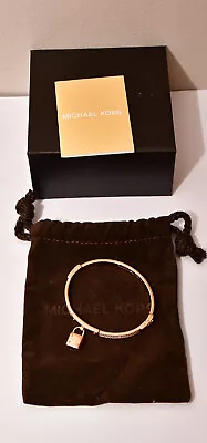 Michael Kors Hinged Rose Gold Colour Padlock Pave Set Bangle Bracelet Boxed • £22.99