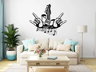Rock Sticker Wall Guitar Vinyl Rock And Roll Music Shop Home Decorations Decal • £14.69