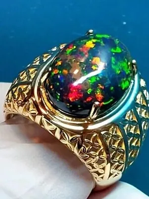 AAAA+ Natural Black Fire Opal Men's Ring Birthday Gift For Men Black Opal Ring • $155