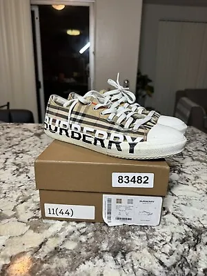 Used BurberryMen's Larkhall Vintage Check Logo Canvas Sneakers 44 Euro • $350