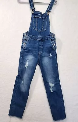 DIVIDED By H&M Womens 6 Adjustable Strap Denim Jean Bib Overall Pants Distressed • $32.57