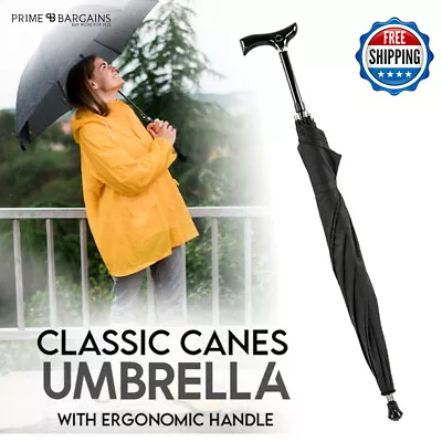 £17.99 • Buy Classic Canes Gents Umbrella With Ergonomic Handle Men Umbrella Black Canopy UK