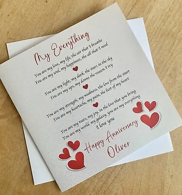 £3.45 • Buy Personalised ANNIVERSARY CARD For HUSBAND WIFE Love - My Everything 10th 20th 30