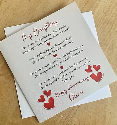 Personalised ANNIVERSARY CARD For HUSBAND WIFE Love - My Everything 10th 20th 30 • £3.55