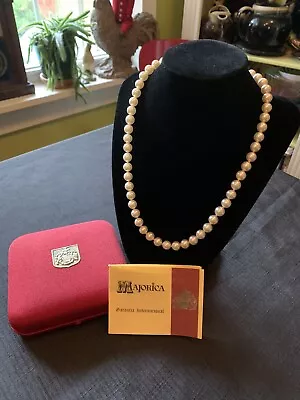 Vintage Majorica 18” (8mm) Simulated Pearl Necklace 925 Clasp W Stones • $68