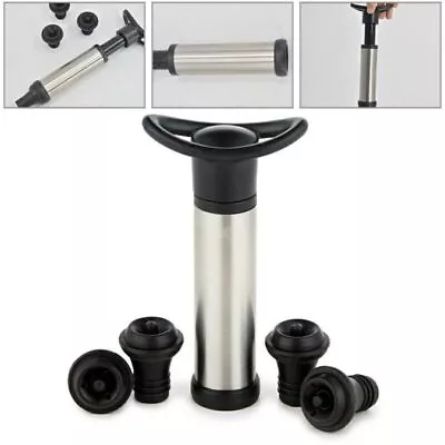 Vacu Vin Wine Saver Pump With 4 X Vacuum Sealer Bottle Stoppers Stainless Steel • £7.99