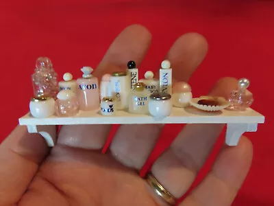 Miniature Dollhouse Filled Bathroom Wall Shelf Perfumes & Toiletries 1:12 Scale • $25