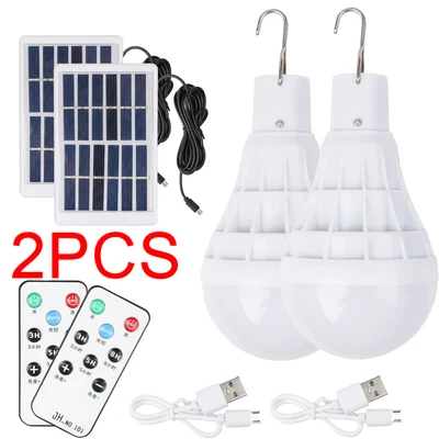 $22.95 • Buy 2PC Rechargeable LED Bulb Light Solar Powered Portable Outdoor Camping Tent Lamp