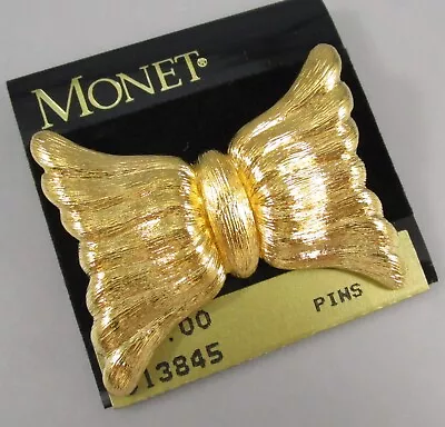 NEW Stock Vintage MONET 90s NOS Textured Gold Tone Bow Brooch Pin 6499 • $15.50