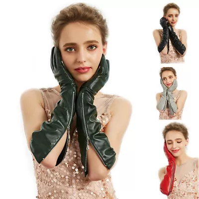 Women Fashion Elbow Long Real Leather Side Zipper Evening Long Gloves • $29.50