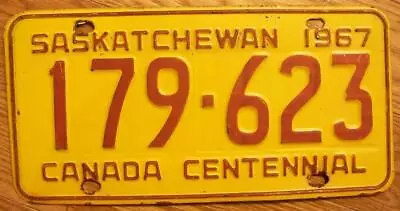 Single Saskatchewan Canada License Plate - 1967 - 179-623 - Centennial • $9.99