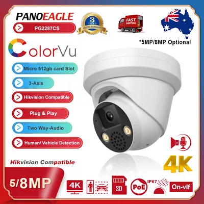 Hikvision Compatible 4K 8MP ColorVu Turret IP Camera Two Way Speaker Audio 2.8mm • $130.06