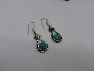 Vintage Sterling Silver Turquoise Stone Pierced Earrings 925 1.5  #587 • $15