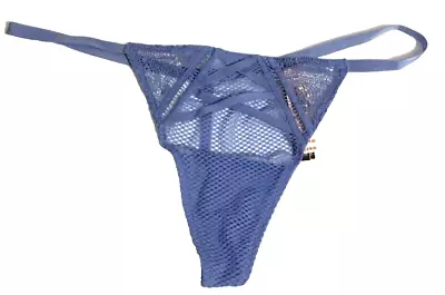 Victorias Secret Very Sexy Blue Strappy V-String Thong Panty L Lace Netting NWT • $23.50