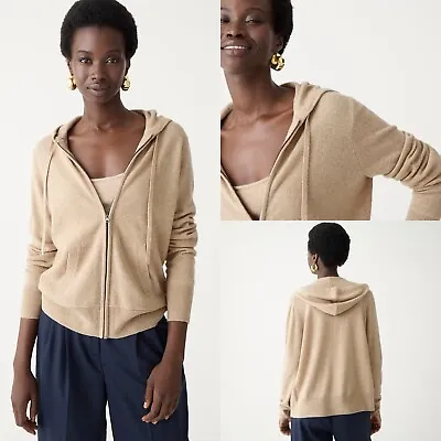 J.CREW Size M 100% Cashmere Full-zip Sweater-hoodie TAN Style BJ611 $198 • $118.80