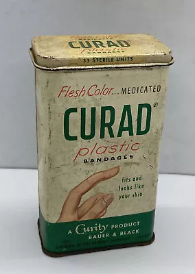 Vintage Medicated Curad Plastic Bandages Metal Tin Empty 4”x2.25”x1.375” • $10.28