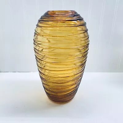 Vintage Fulvio Bianconi Venini Murano Style Threaded Art Glass Vase Amber • $59.95