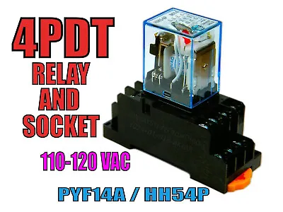 4pdt Relay (ice Cube) 110-120vac Coil & Din Socket / Base - Great Price 👀 👍 • $5.85