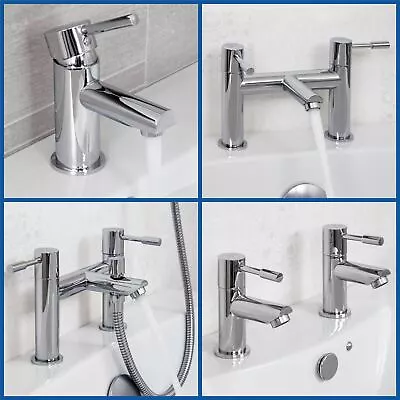 Modern Chrome Bathroom Sink Twin Taps Bath Filler Shower Mixer Basin Mini Mixer • £30.98