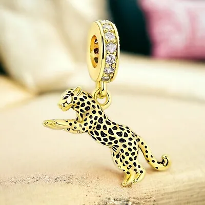 Tiger Puma Cheetah Gold Colors Cat Predator Africa Pendant Bracelet 925 Silver • $28.79