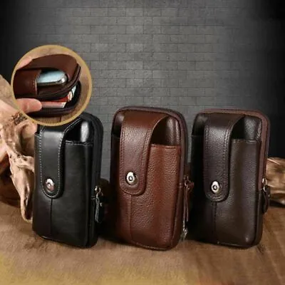 £5.96 • Buy Men Genuine Leather Phone Pouch Belt Bag Waist Belt Wallet Pouch Running Bag
