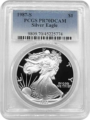 $63 • Buy 1987-S American Proof Silver Eagle One Dollar Coin PCGS PR70 DCAM