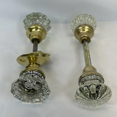 Lot Of (2) Vintage Glass Door Knobs Brass Hardware 12 Pt Crystal & 18 Pt  Daisy • $44.99