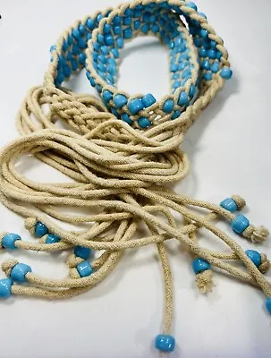 Handmade Boho Belt VTG Macrame/Turquoise Color Beads String Braided 62   • $22