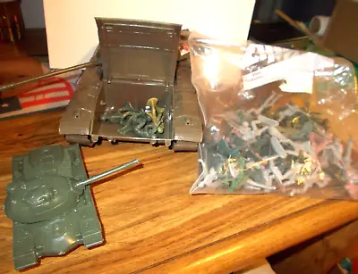 VTG PROCESSED PLASTIC CO. 7520 TOY USA ARMY TANK + 4 SOLDIERS & Sm.TANK + 70 BAG • $29.99