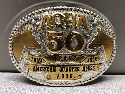 AQHA 50 Years 1940-1990 Silver & 22KT Gold Plated Belt Buckle Only • $59.99