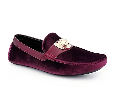 Amali Men's Embossed Velvet Driving Moccasins Loafer Shoe With Lion Ornament • $19.99