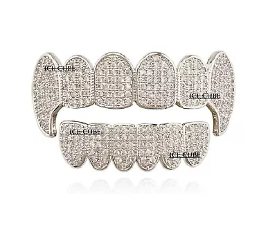 Diamond Vampire Fangs Grillz Gold Plated Shiny Hip Hop Teeth Grill Caps Iced Out • $759.99