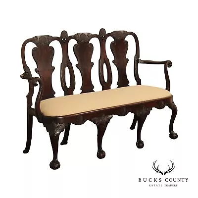 Georgian Revival Antique Carved Mahogany Ball And Claw Triple Back Settee • $1995