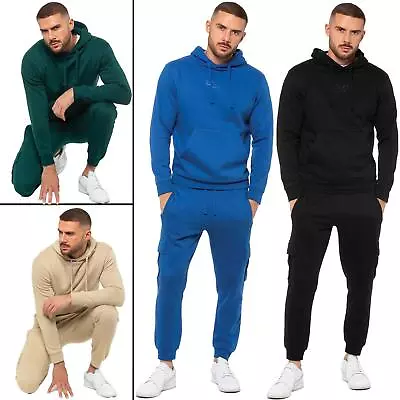 Enzo Tracksuit Set Mens Regular Fit Pullover Hoodie Cargo Jogging Bottoms Suit • £34.99