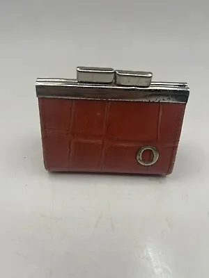 Vintage OROTON Red Brown Leather Coin Purse Kiss Clip Close Logo • $38