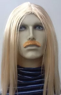 £9.04 • Buy Men's Long Blonde Fancy Dress Wig And Dark Blonde Moustache Set 