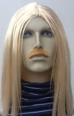 Men's Long Blonde Fancy Dress Wig And Dark Blonde Moustache Set  • £9.04