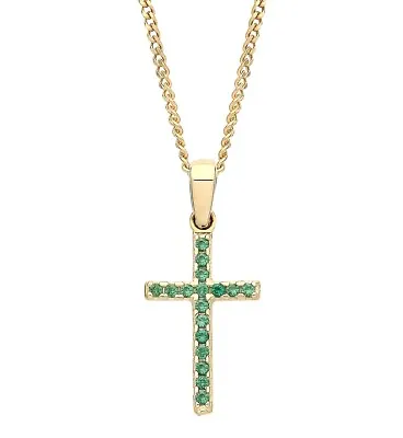 9ct Gold Emerald Cross REVERSIBLE Pendant Necklace + 18  Chain • $115.59