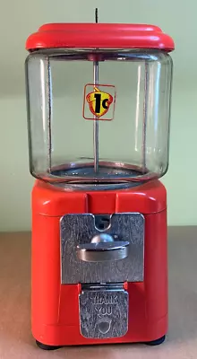 NICE Vintage RED Oak Acorn 1 Cent Gumball Or Peanut Machine With Key - Works! • $199.99