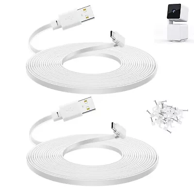 2-Pack 20 Ft Extension Cable For WYZE Cam Pan V3 Long Micro USB Flat Power Cord • $21.20