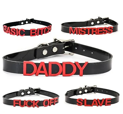 Name Choker -Silver Slave Daddy-Bdsm-Slut-Neck-Collar-Leash--Adult-Kinky-PVC • $18.99
