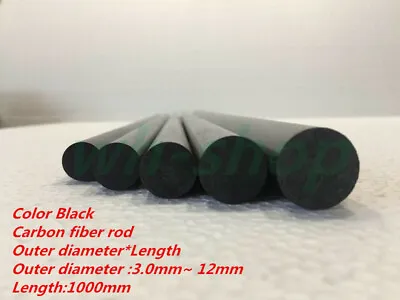 Carbon Fiber Rod 1mm 2mm 3mm 4mm 5mm 6mm 6.5mm 7mm 7.5mm 8mm 9mm 10mm 12mm X1M • £3.11