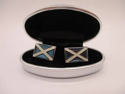 Scottish Saltire Enamelled Cufflinks In Metal Gift Box • £10